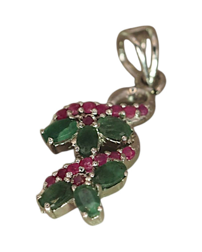 Sterling Silver Green & Red Gemstone Floral Vine Pendant Pendant - GlamGram NYC