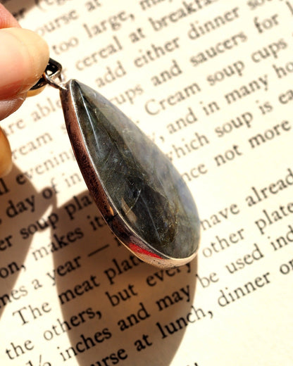 Sterling Silver Labradorite Teardrop Pendant Blue Flash 925 Pendant - GlamGram NYC