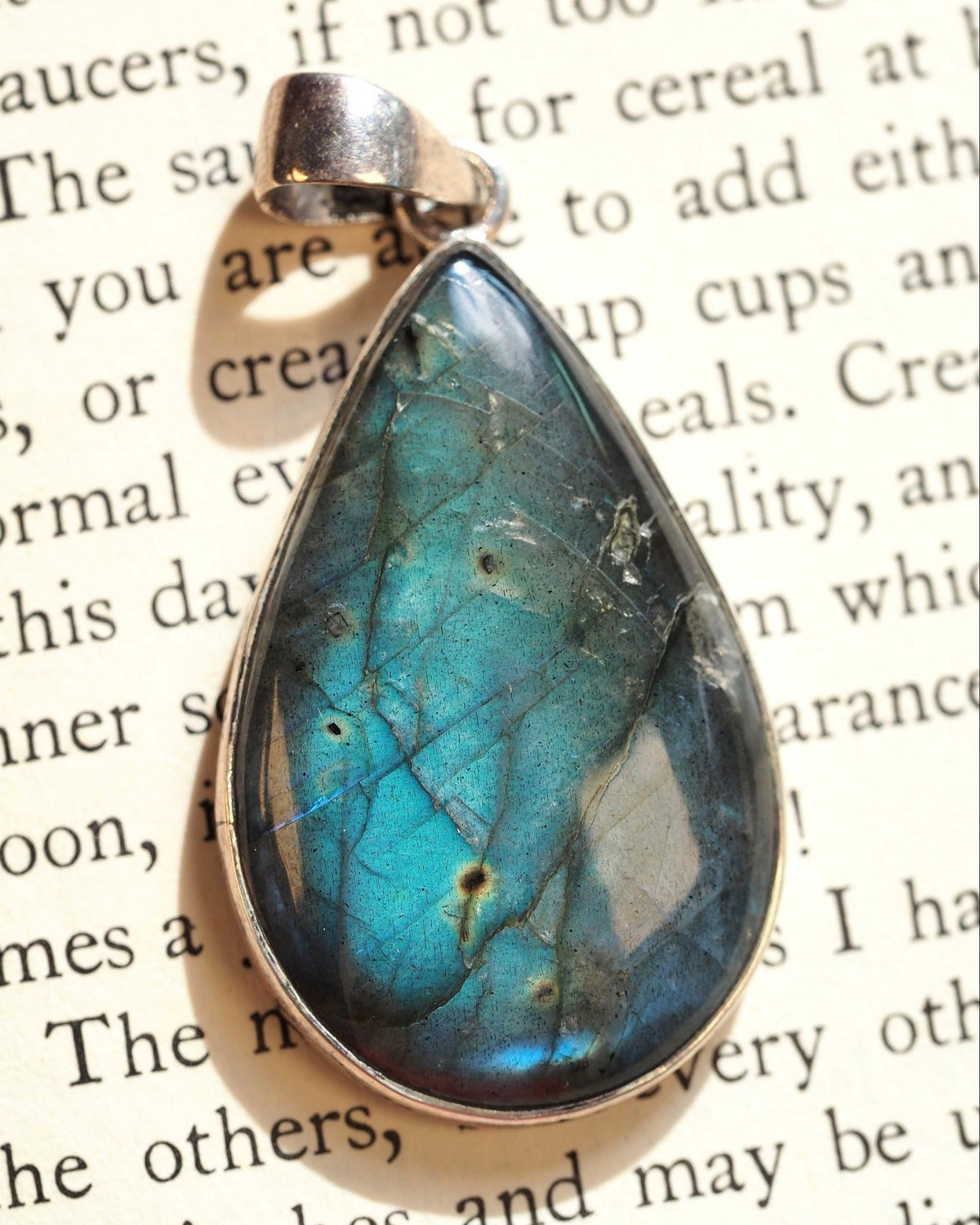 Sterling Silver Labradorite Teardrop Pendant Blue Flash 925 Pendant - GlamGram NYC