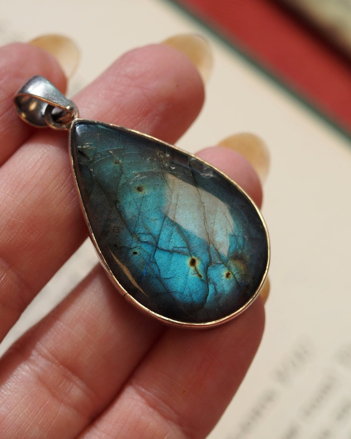 Sterling Silver Labradorite Teardrop Pendant Blue Flash 925 Pendant - GlamGram NYC