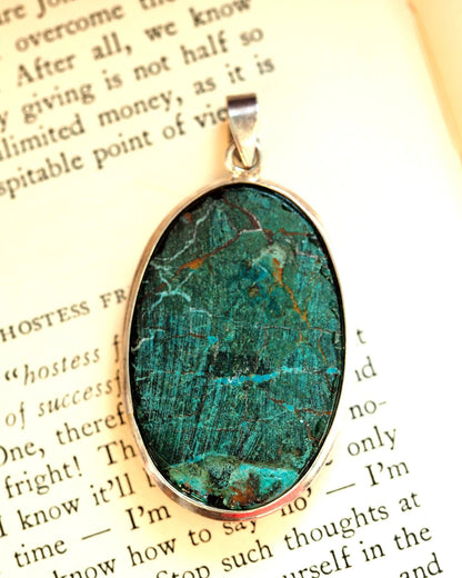 Sterling Silver Large Oval Turquoise Pendant, 2 3/8 Inch Pendant - GlamGram NYC