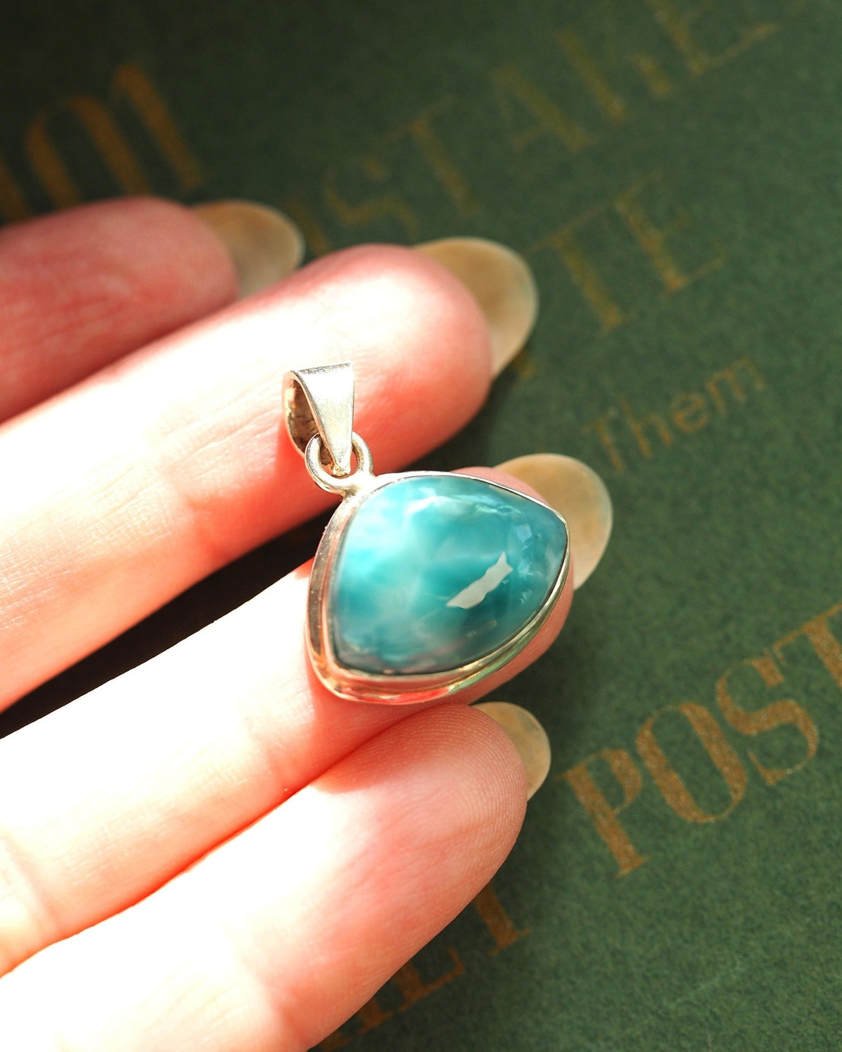 Sterling Silver Larimar Triangle Pendant 925 Slide Bail Pendant - GlamGram NYC