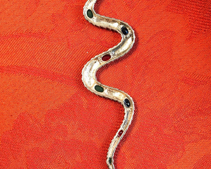 Sterling Silver Marcasite Multicolor Cabochon Snake Pendant 4.75 Inch Pendant - GlamGram NYC