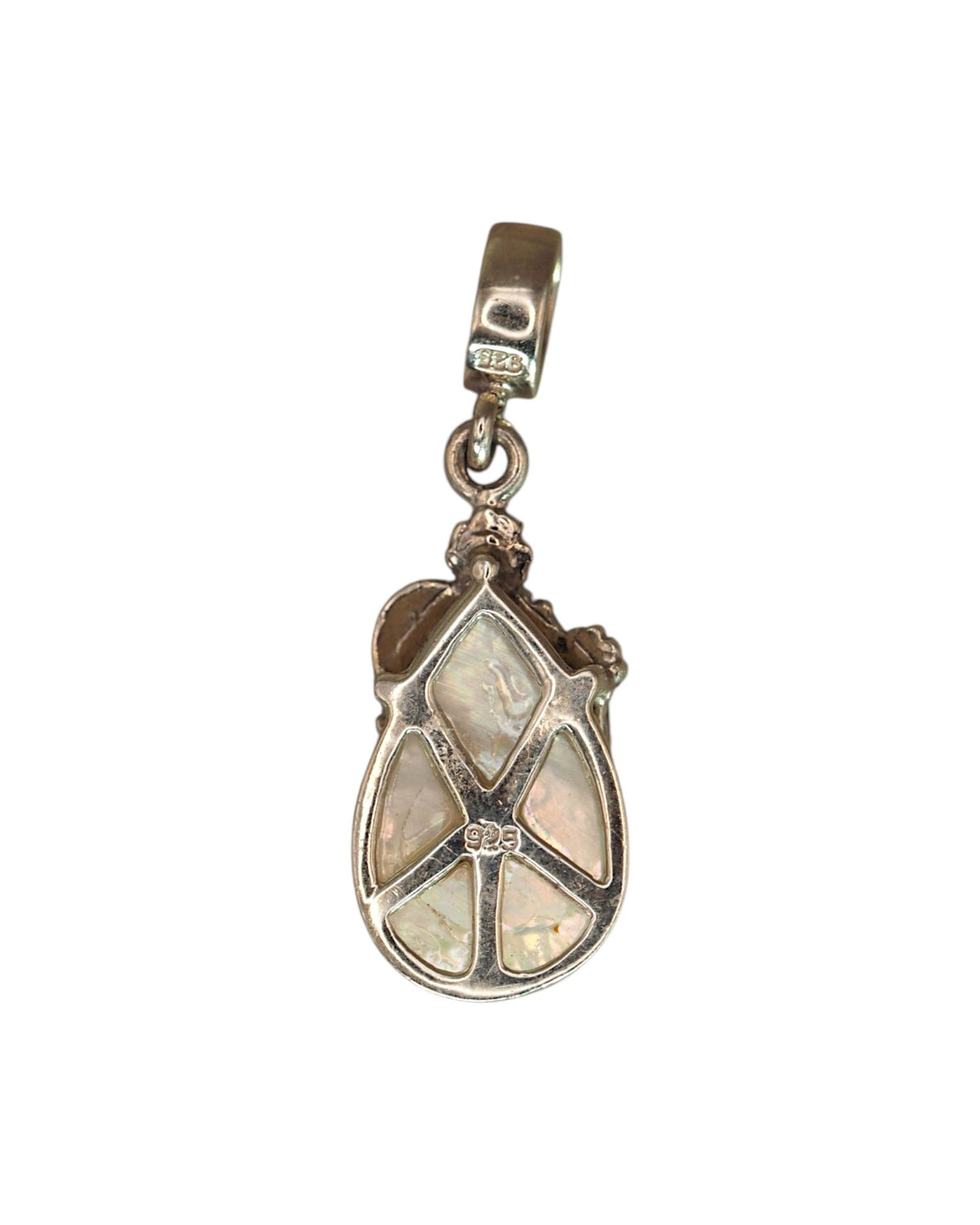 Sterling Silver Mother of Pearl Marcasite Charm, Floral Teardrop Pendant Charm - GlamGram NYC