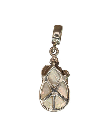 Sterling Silver Mother of Pearl Marcasite Charm, Floral Teardrop Pendant Charm - GlamGram NYC