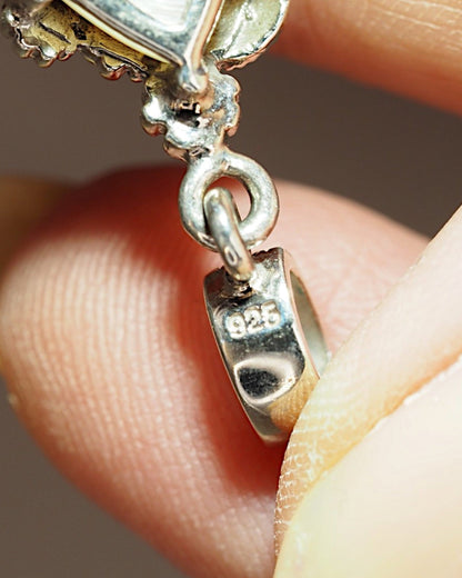 Sterling Silver Mother of Pearl Marcasite Charm, Floral Teardrop Pendant Charm - GlamGram NYC