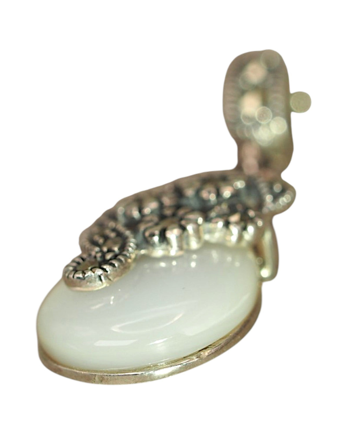 Sterling Silver Mother of Pearl Marcasite Charm, Floral Teardrop Pendant Charm - GlamGram NYC