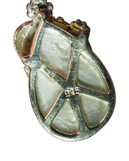 Sterling Silver Mother of Pearl Marcasite Charm, Floral Teardrop Pendant Charm - GlamGram NYC