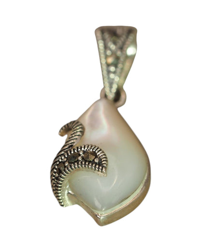 Sterling Silver Mother of Pearl Pendant with Marcasite Accents Pendant - GlamGram NYC