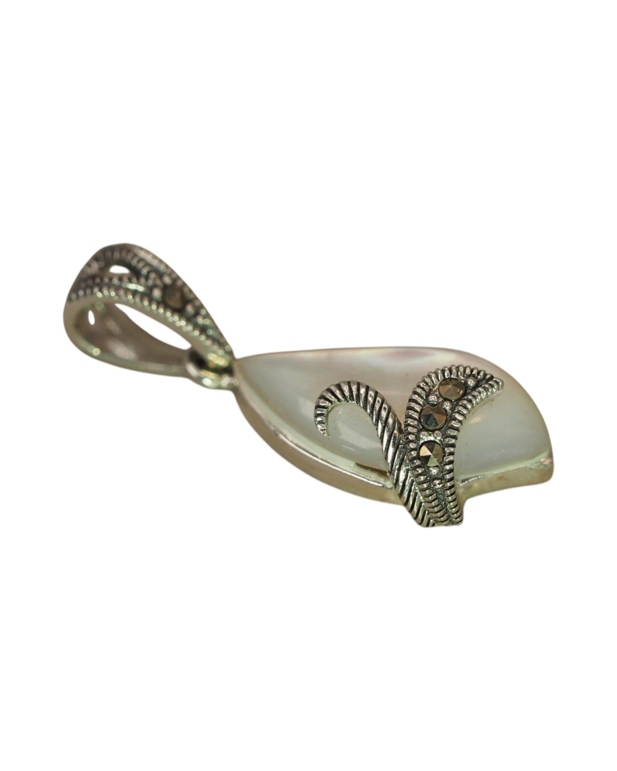 Sterling Silver Mother of Pearl Pendant with Marcasite Accents Pendant - GlamGram NYC