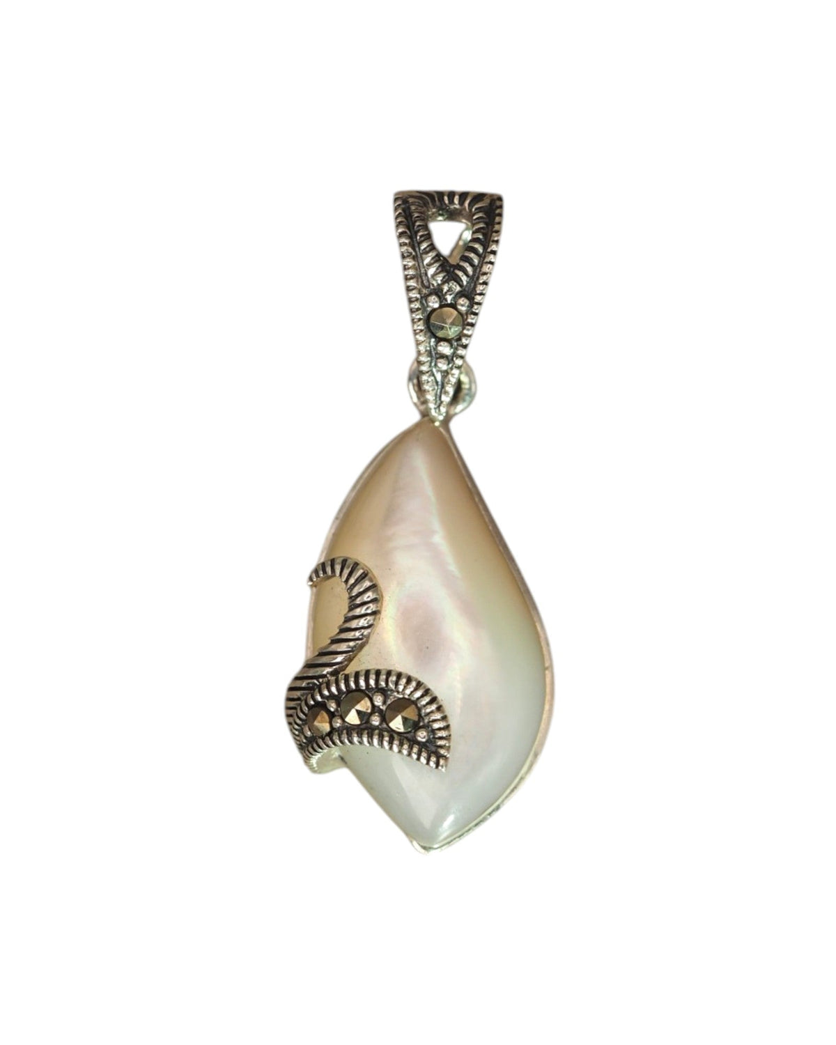 Sterling Silver Mother of Pearl Pendant with Marcasite Accents Pendant - GlamGram NYC