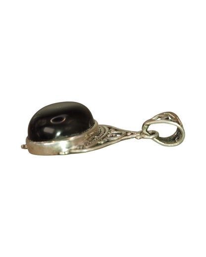 Sterling Silver Onyx Pendant, Black Oval Stone with Filigree Frame Pendant - GlamGram NYC