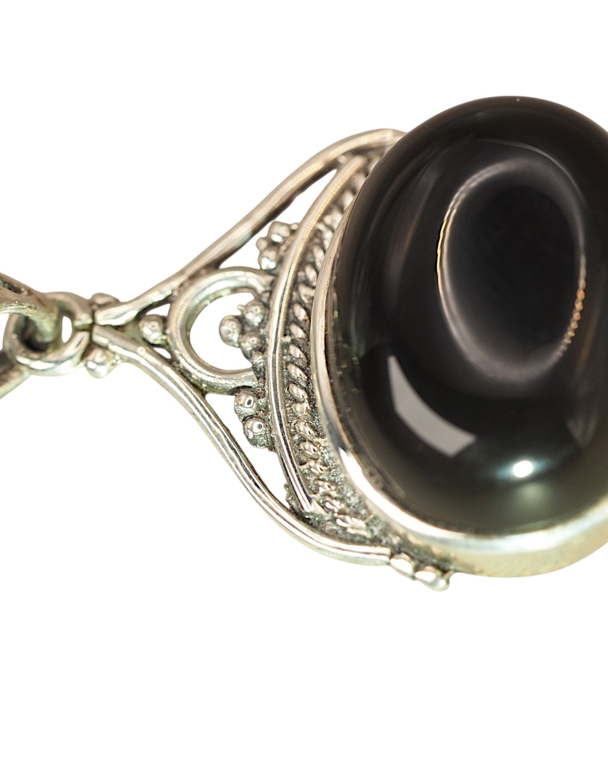 Sterling Silver Onyx Pendant, Black Oval Stone with Filigree Frame Pendant - GlamGram NYC