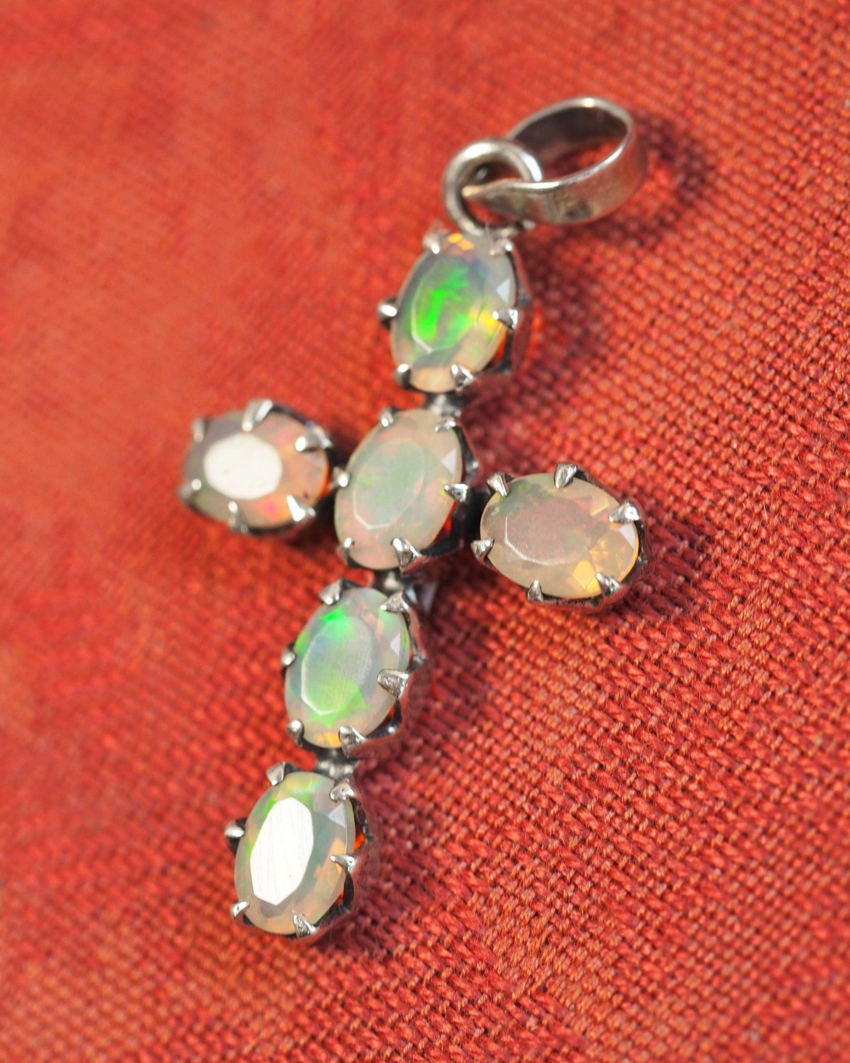 Sterling Silver Opalescent Glass Cross Pendant 1.5 Inch Pendant - GlamGram NYC