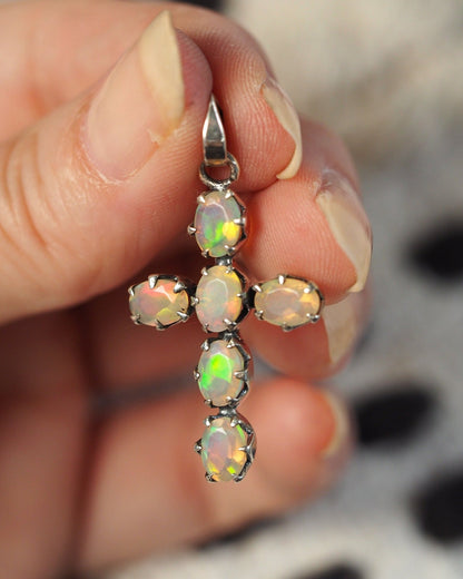 Sterling Silver Opalescent Glass Cross Pendant 1.5 Inch Pendant - GlamGram NYC