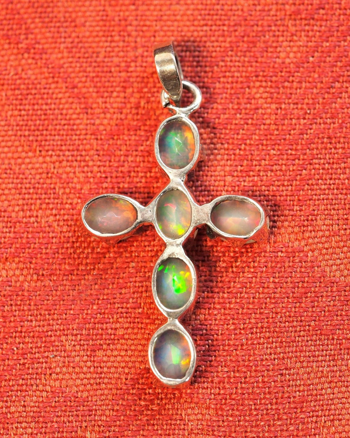 Sterling Silver Opalescent Glass Cross Pendant 1.5 Inch Pendant - GlamGram NYC