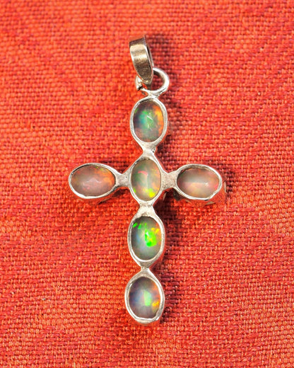Sterling Silver Opalescent Glass Cross Pendant 1.5 Inch Pendant - GlamGram NYC