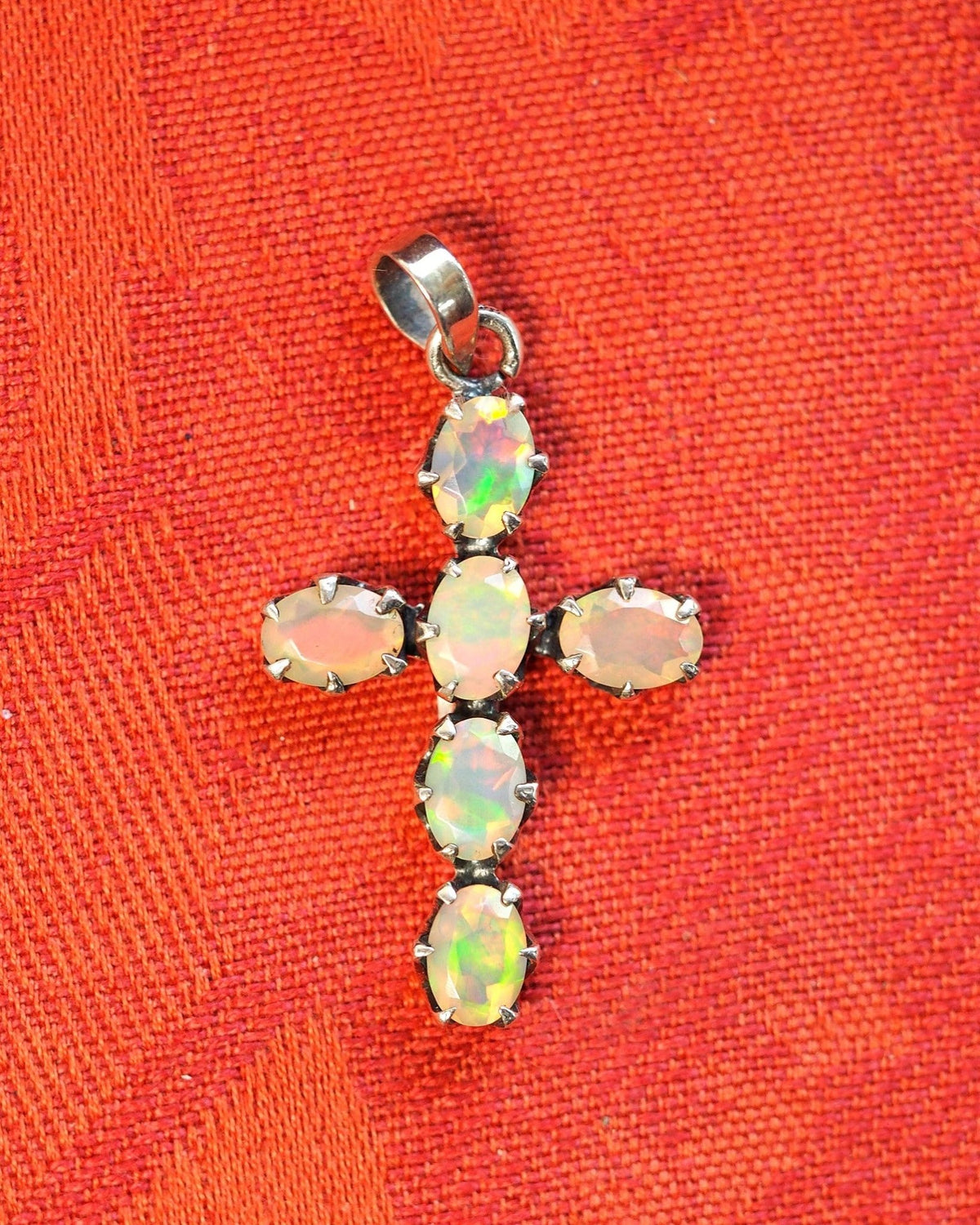 Sterling Silver Opalescent Glass Cross Pendant 1.5 Inch Pendant - GlamGram NYC