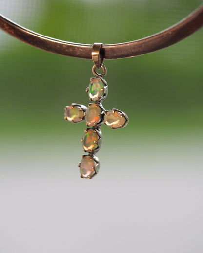 Sterling Silver Opalescent Glass Cross Pendant 1.5 Inch Pendant - GlamGram NYC