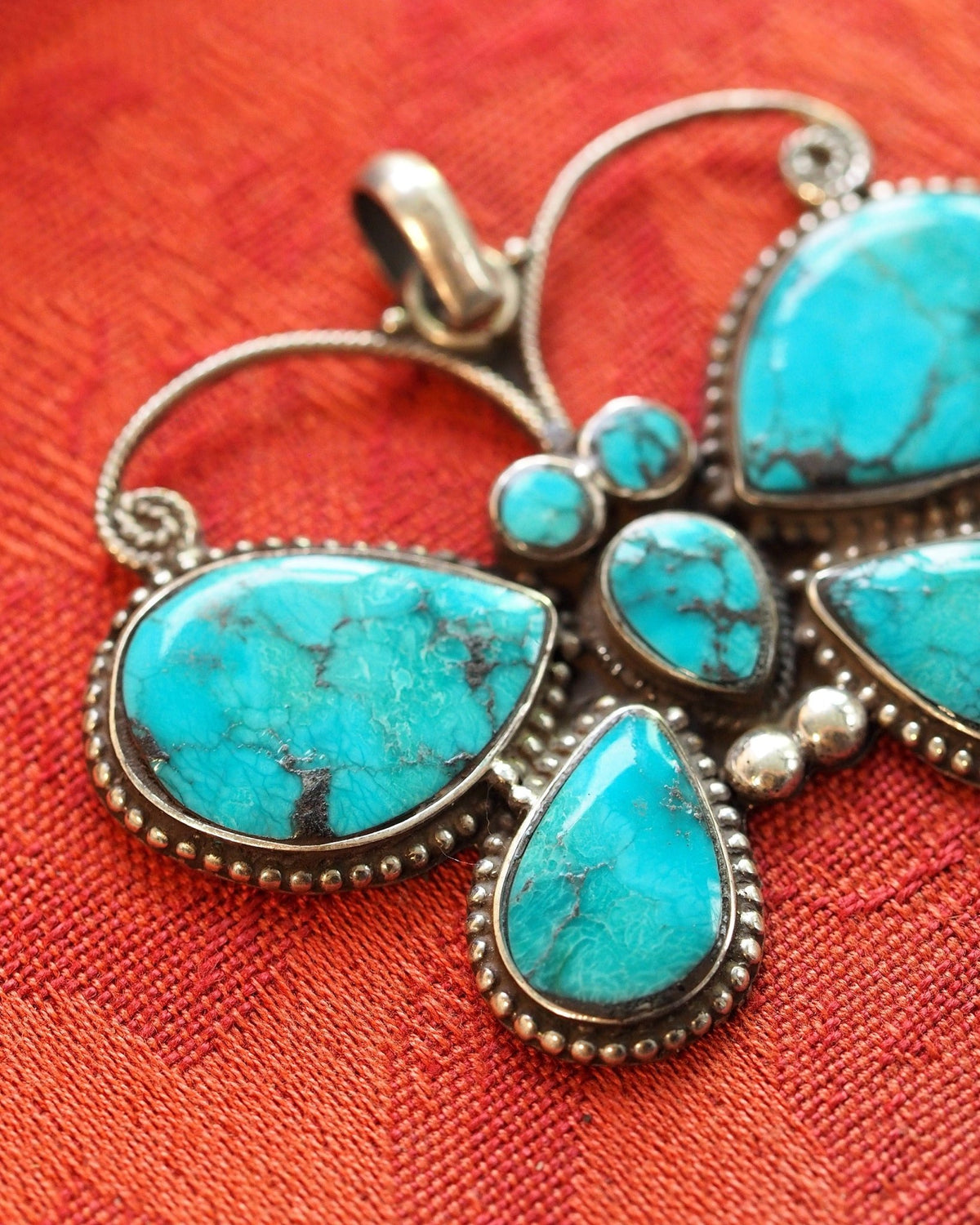 Sterling Silver Reconstituted Turquoise Butterfly Pendant, 2000s Pendant - GlamGram NYC