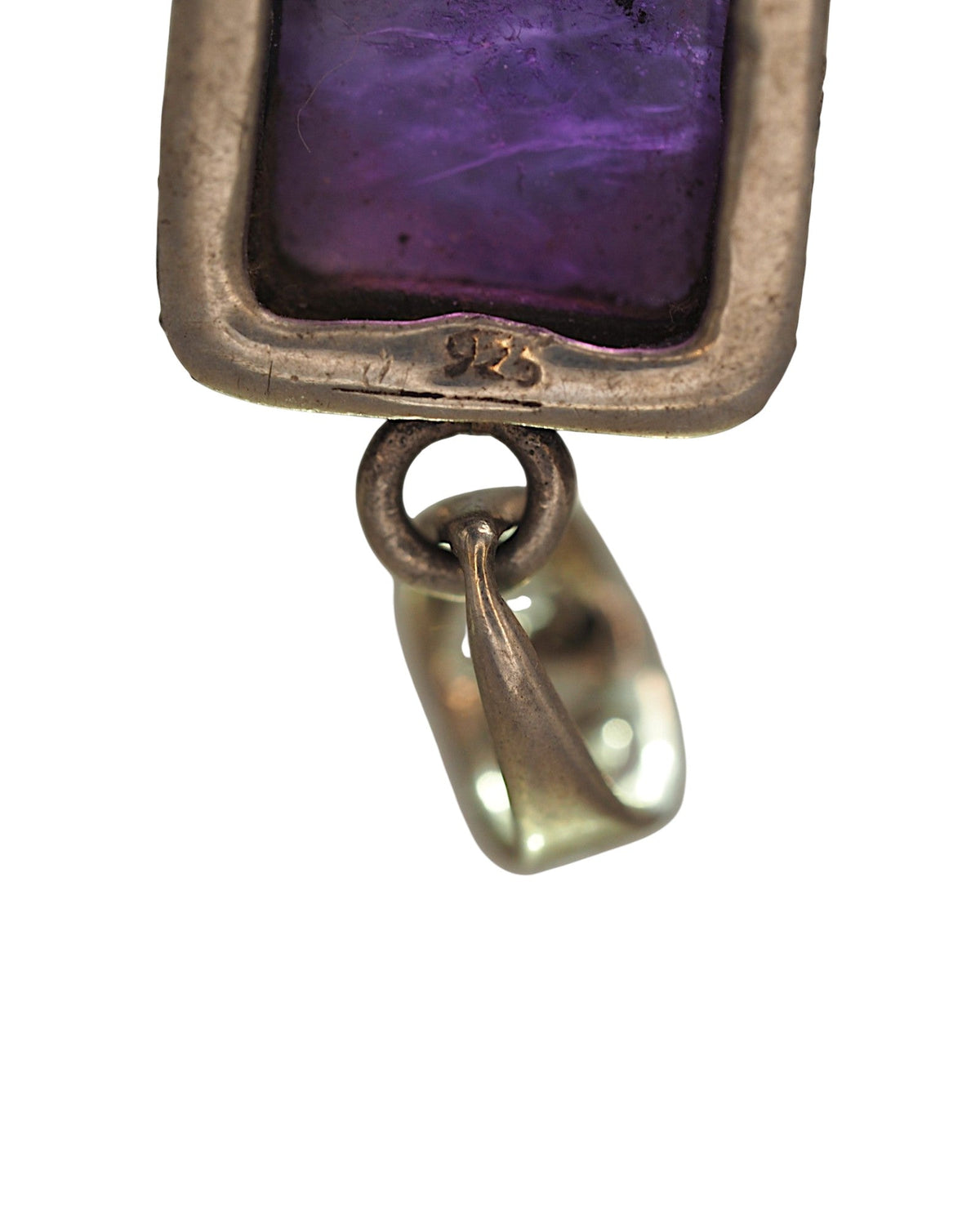 Sterling Silver Rectangular Amethyst Openwork Pendant Pendant - GlamGram NYC