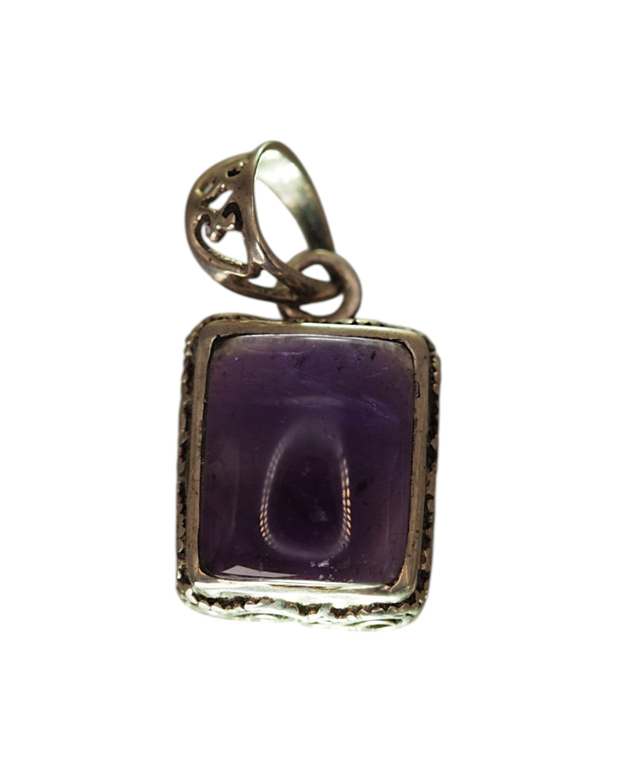 Sterling Silver Rectangular Amethyst Openwork Pendant Pendant - GlamGram NYC
