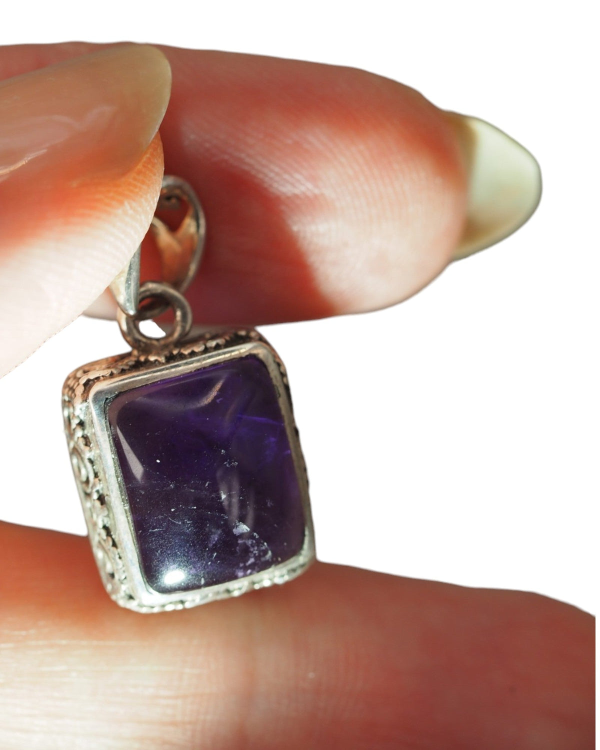 Sterling Silver Rectangular Amethyst Openwork Pendant Pendant - GlamGram NYC
