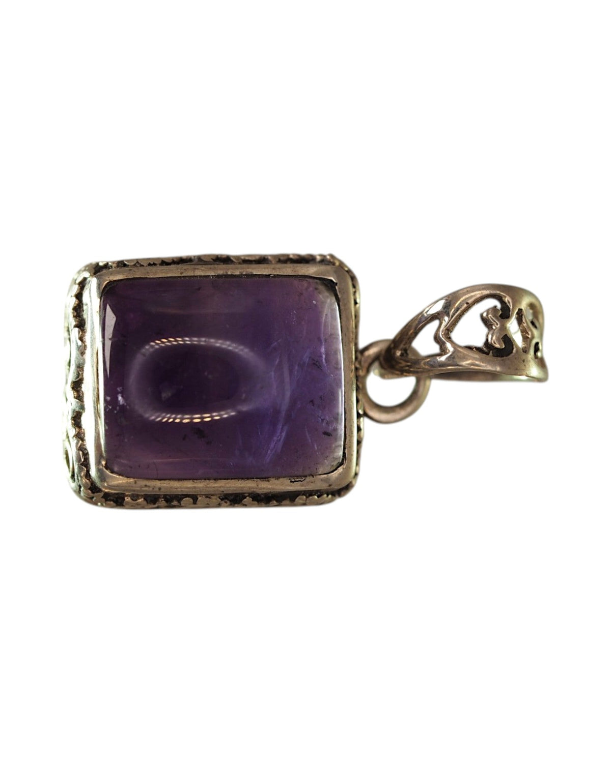 Sterling Silver Rectangular Amethyst Openwork Pendant Pendant - GlamGram NYC