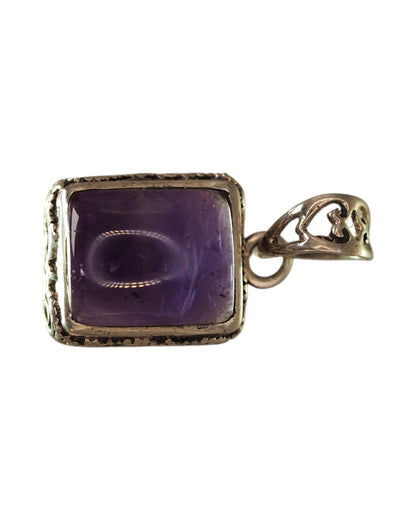 Sterling Silver Rectangular Amethyst Openwork Pendant Pendant - GlamGram NYC