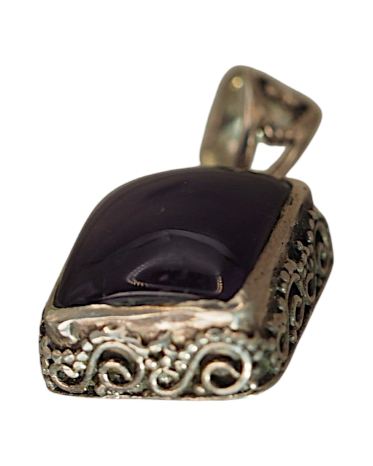Sterling Silver Rectangular Amethyst Openwork Pendant Pendant - GlamGram NYC