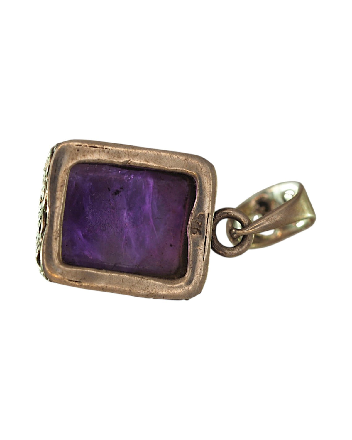 Sterling Silver Rectangular Amethyst Openwork Pendant Pendant - GlamGram NYC