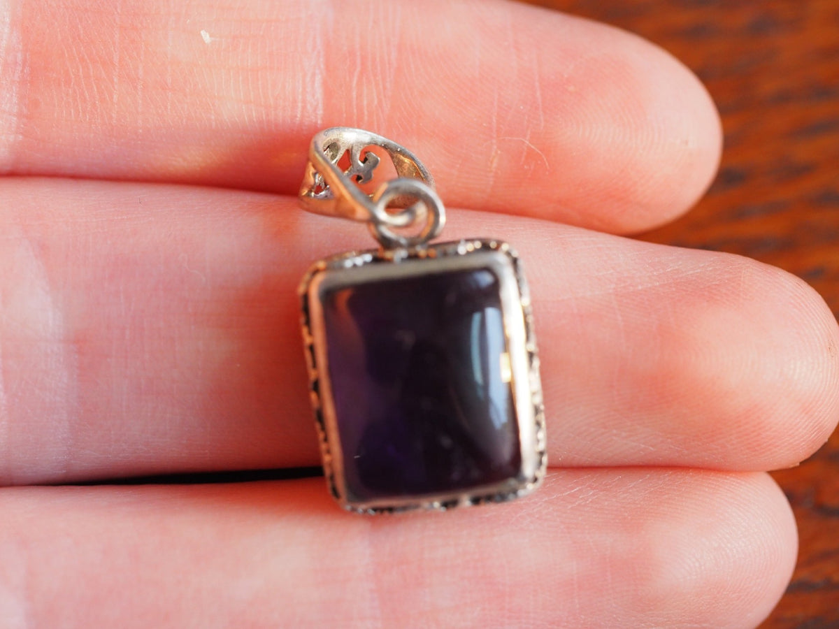 Sterling Silver Rectangular Amethyst Openwork Pendant Pendant - GlamGram NYC