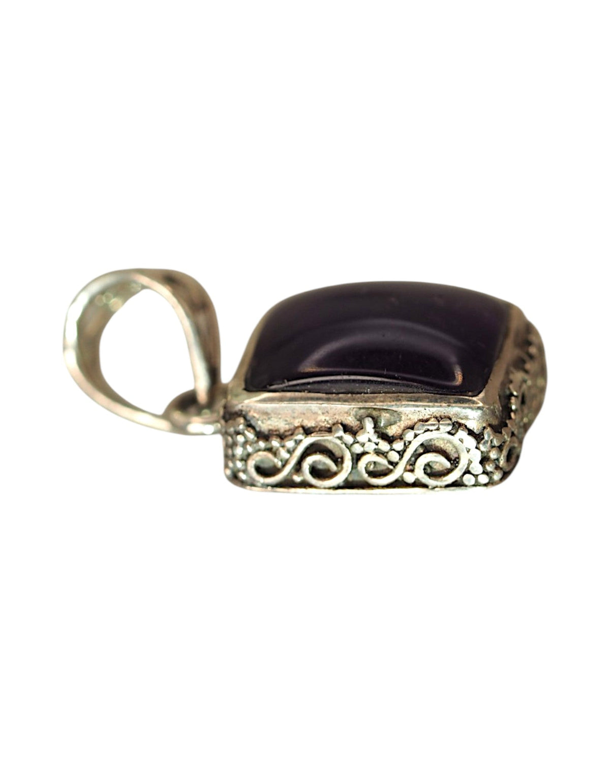 Sterling Silver Rectangular Amethyst Openwork Pendant Pendant - GlamGram NYC