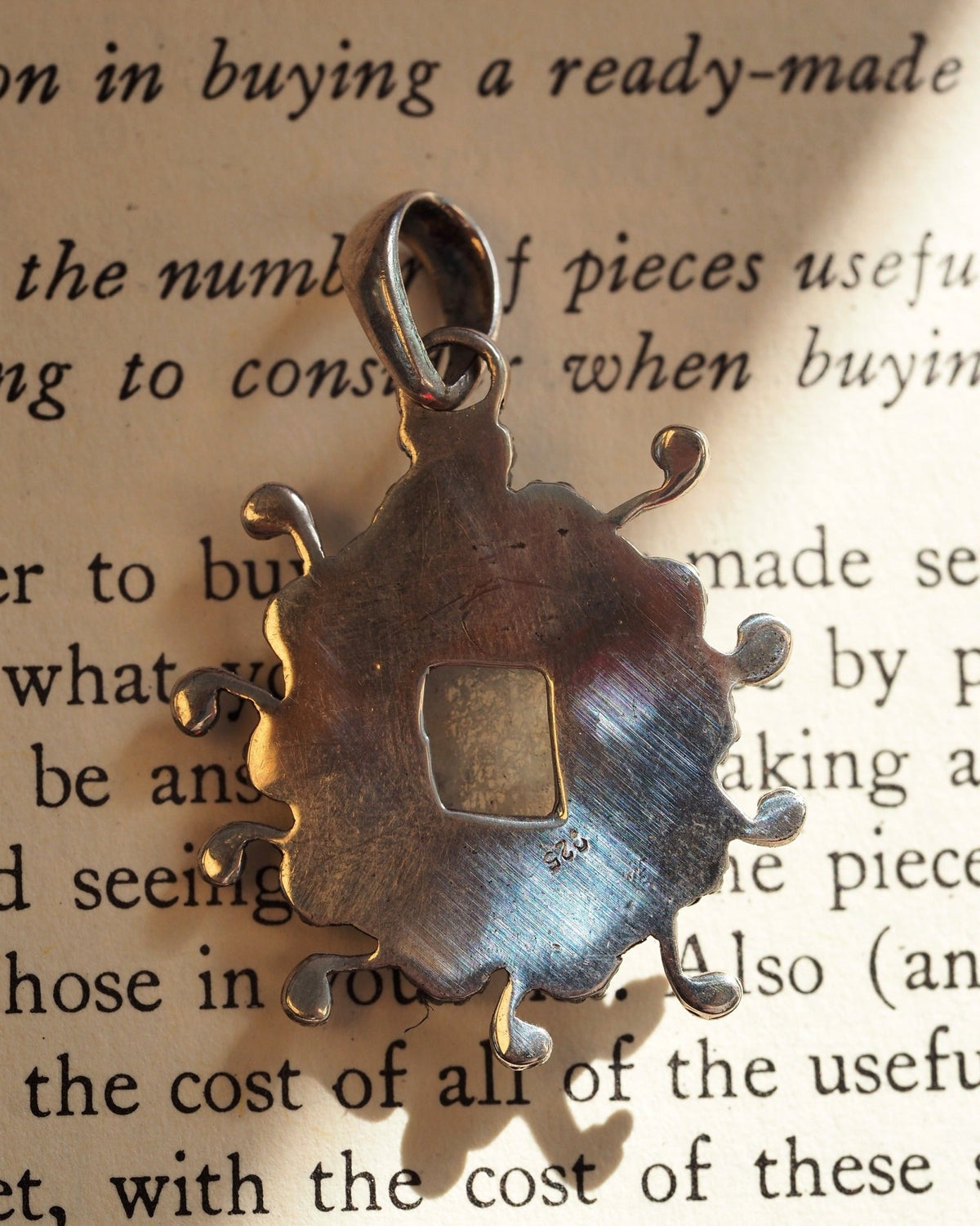 Sterling Silver Rough-Cut Rainbow Moonstone Pendant 925 Scrollwork Pendant - GlamGram NYC