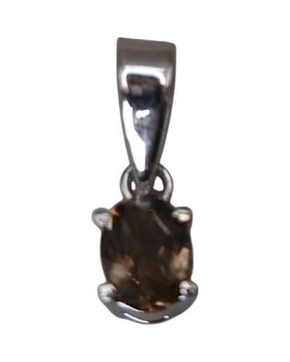 Sterling Silver Smoky Quartz Faceted Oval Pendant Pendant - GlamGram NYC