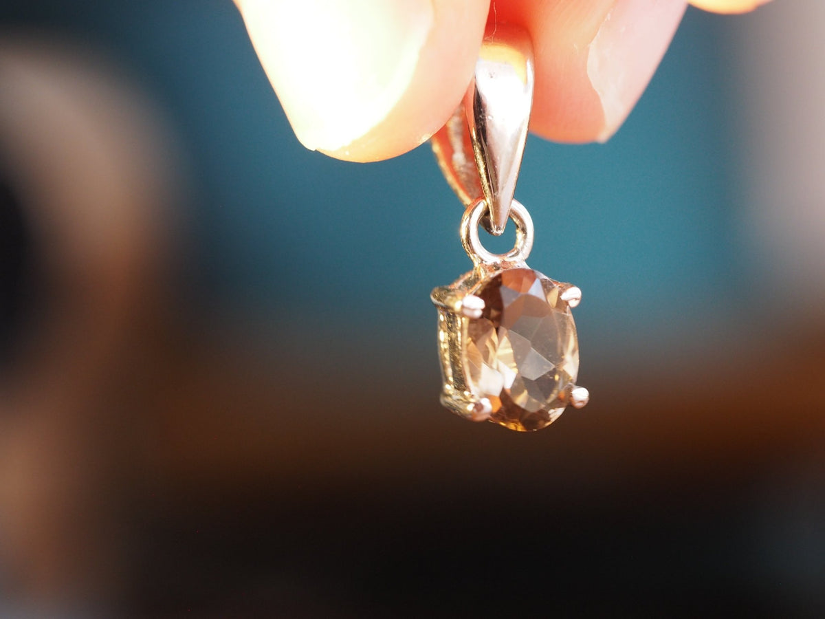 Sterling Silver Smoky Quartz Faceted Oval Pendant Pendant - GlamGram NYC