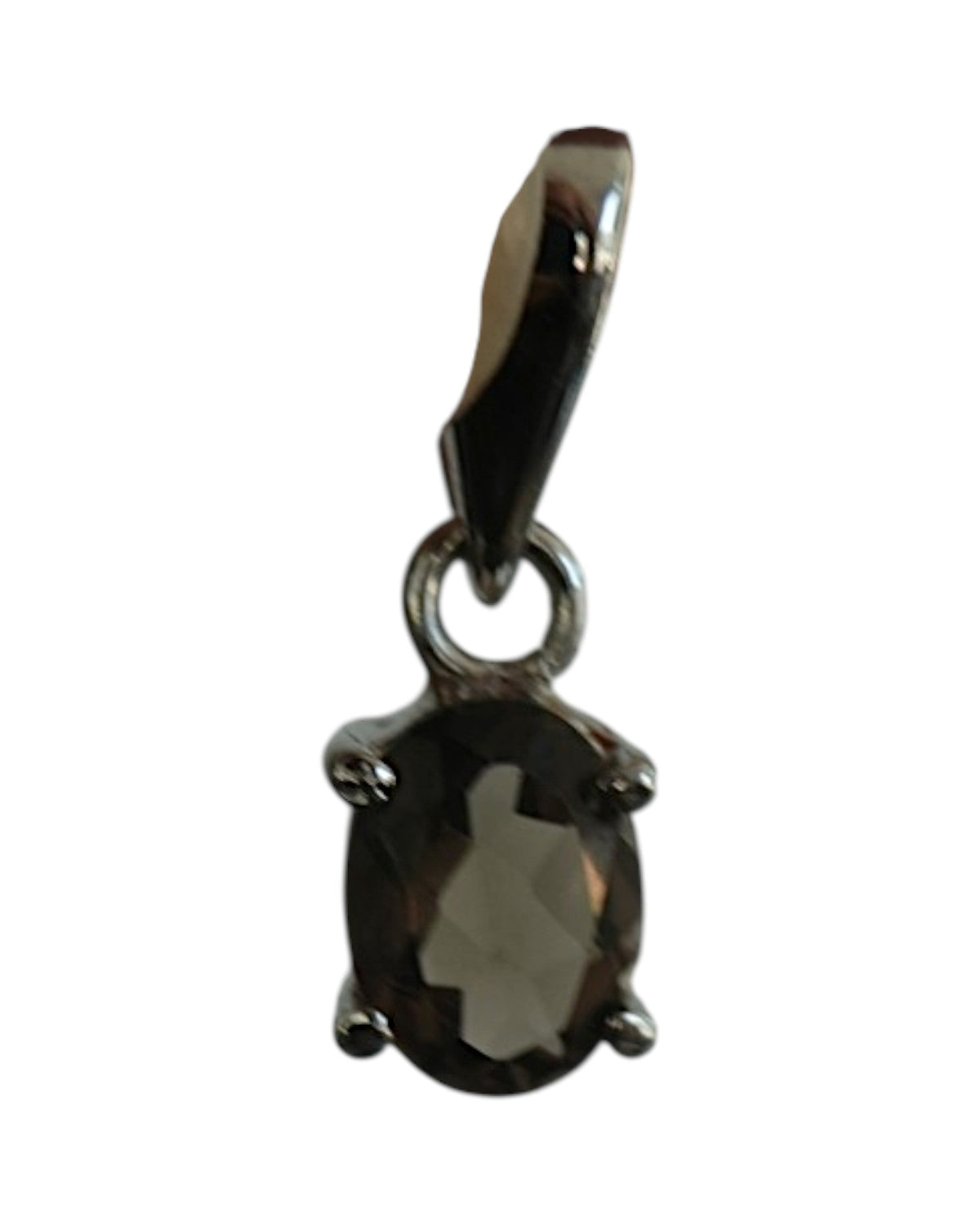 Sterling Silver Smoky Quartz Faceted Oval Pendant Pendant - GlamGram NYC