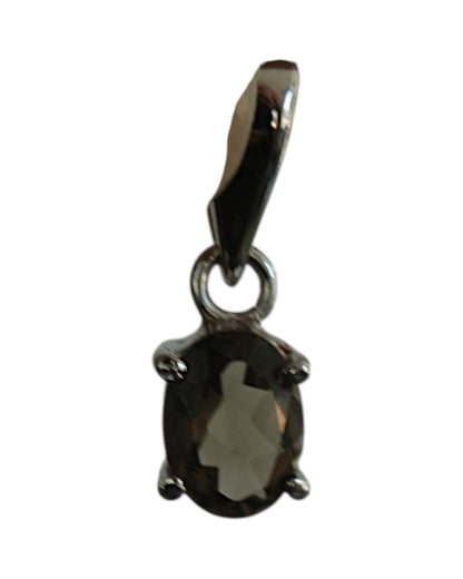 Sterling Silver Smoky Quartz Faceted Oval Pendant Pendant - GlamGram NYC