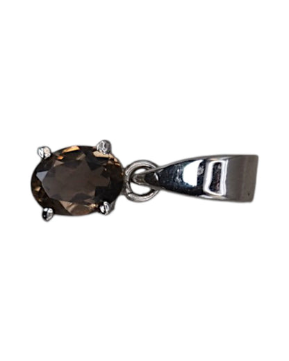Sterling Silver Smoky Quartz Pendant, Faceted Oval Brown Gemstone, 1990s Minimalist Layering Jewelry, Witchy Gift for Her Pendant - GlamGram NYC