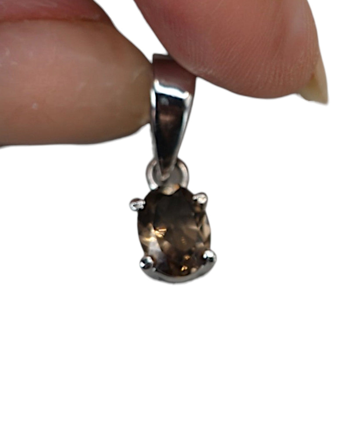 Sterling Silver Smoky Quartz Pendant, Faceted Oval Brown Gemstone, 1990s Minimalist Layering Jewelry, Witchy Gift for Her Pendant - GlamGram NYC