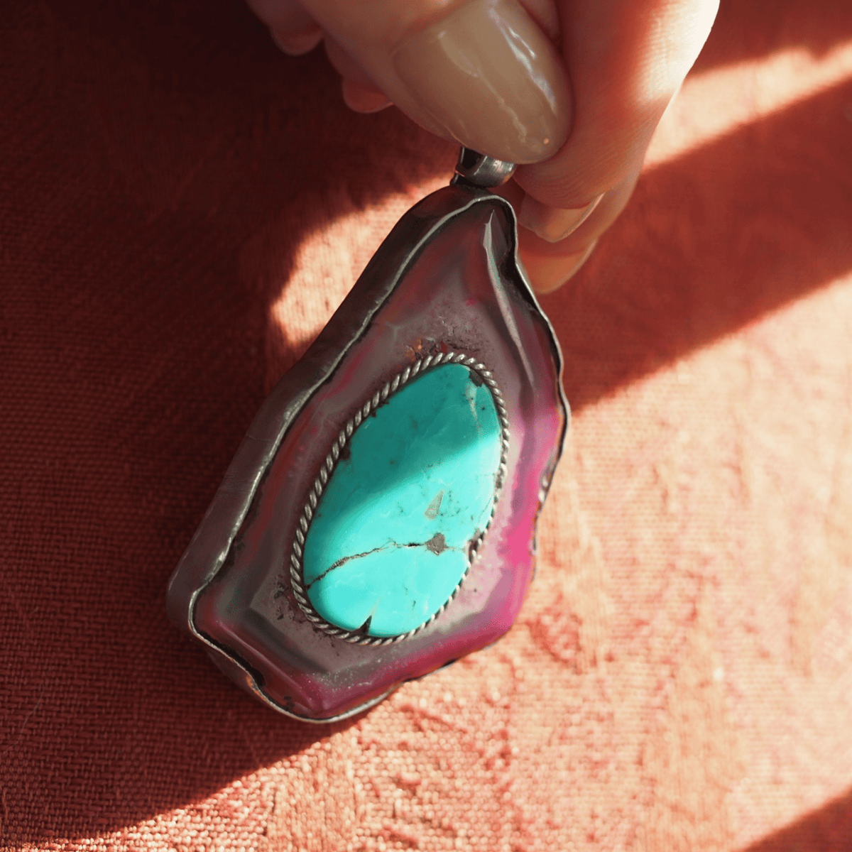 Sterling Silver Turquoise Dyed Agate Talisman Pendant 925 Artisan Boho Pendant - GlamGram NYC