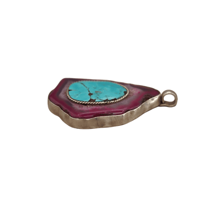 Sterling Silver Turquoise Dyed Agate Talisman Pendant 925 Artisan Boho Pendant - GlamGram NYC