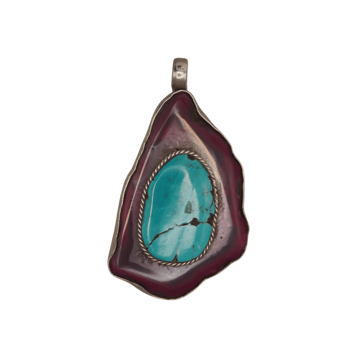 Sterling Silver Turquoise Dyed Agate Talisman Pendant 925 Artisan Boho Pendant - GlamGram NYC