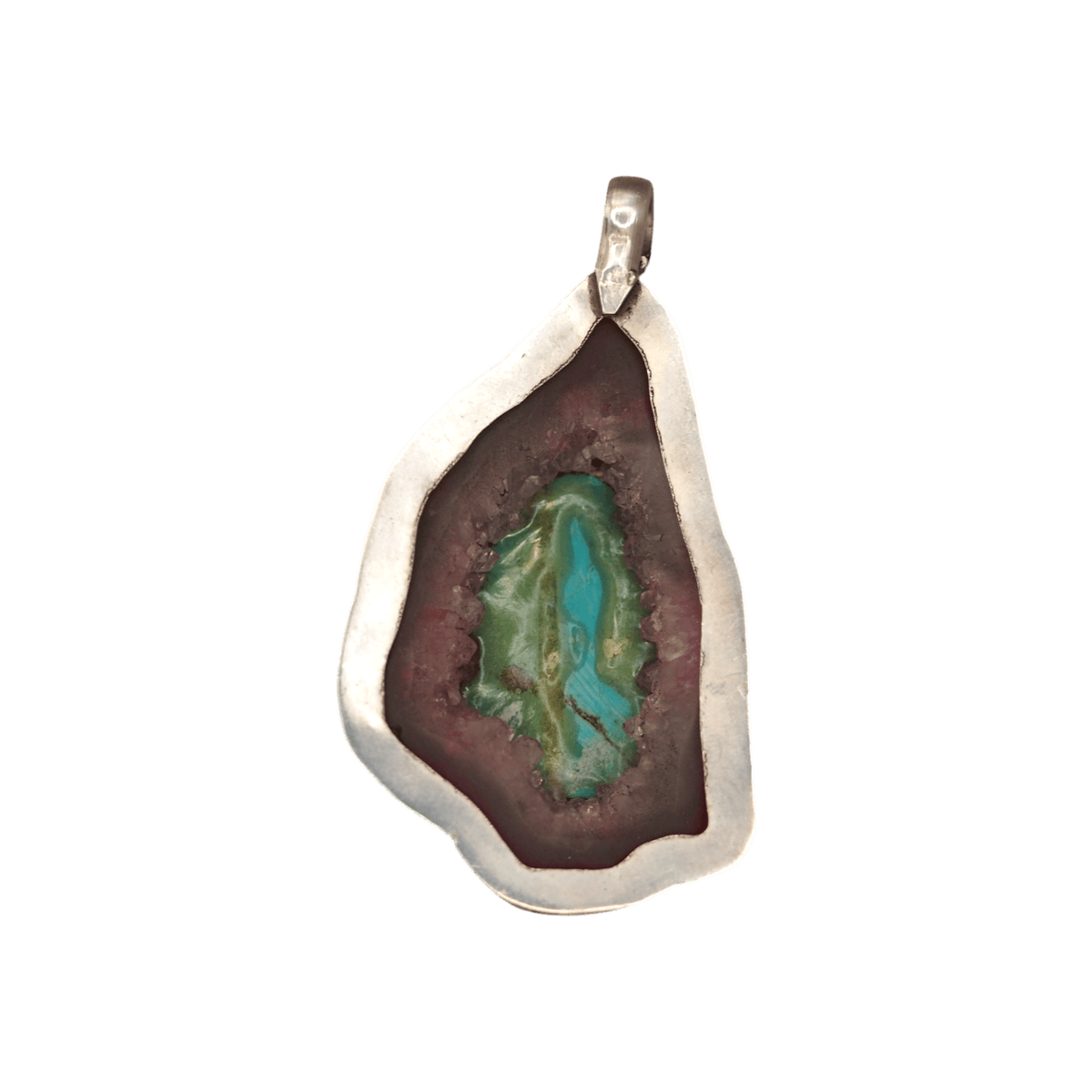 Sterling Silver Turquoise Dyed Agate Talisman Pendant 925 Artisan Boho Pendant - GlamGram NYC