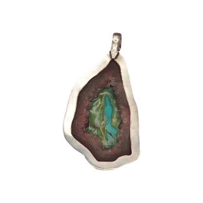 Sterling Silver Turquoise Dyed Agate Talisman Pendant 925 Artisan Boho Pendant - GlamGram NYC