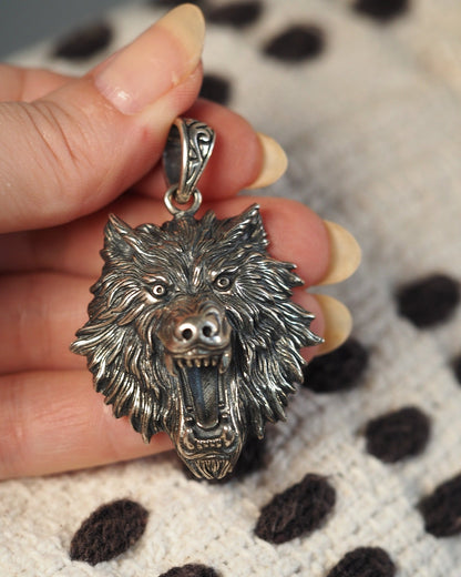 Sterling Silver Wolf Head Pendant High Relief 2.25 Inch Pendant - GlamGram NYC