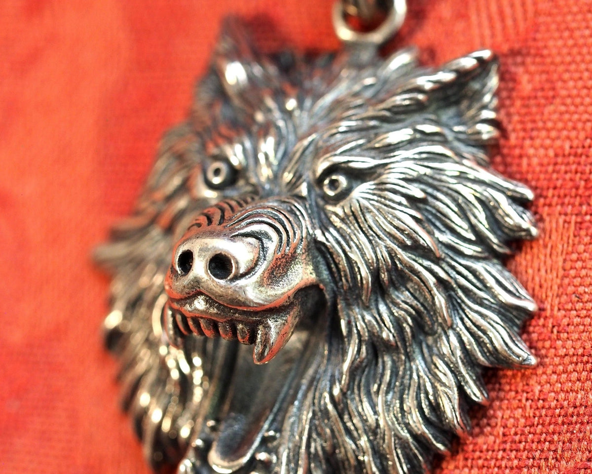 Sterling Silver Wolf Head Pendant High Relief 2.25 Inch Pendant - GlamGram NYC