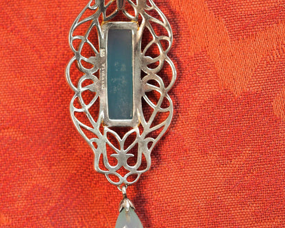 Reverse of Derewala pendant showing pierced openwork and rectangular chalcedony from the back