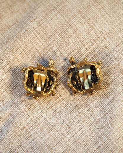 Vintage 1950s AB Crystal Rosette Clip-On Earrings Gold-Tone Earrings (Clip) - GlamGram NYC
