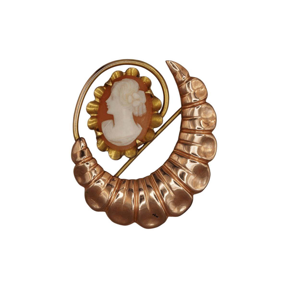Vintage 1950s Bal-Ron Gold Filled Shell Cameo Watch Pin Brooch Brooch - GlamGram NYC